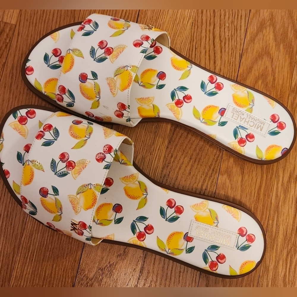 Michael Kors Women's White Slide Sandals With Fruit Design - Picture 2 of 6